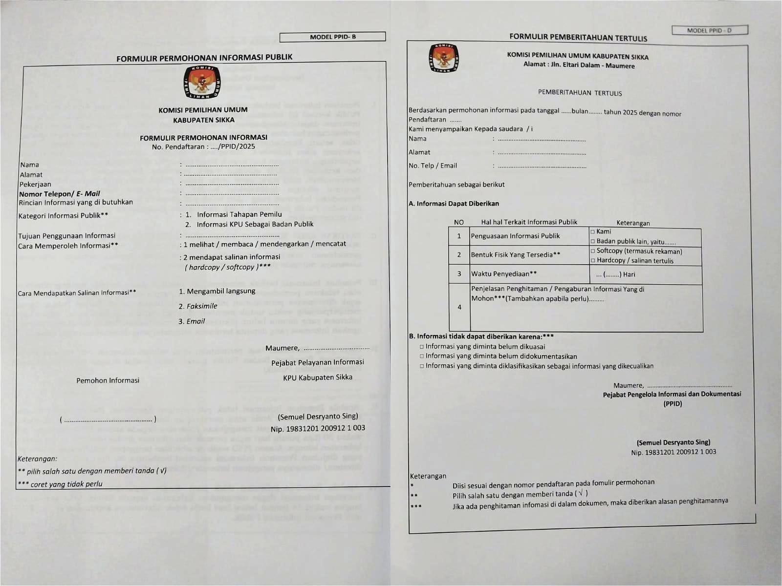 FORMULIR PERMOHONAN INFORMASI